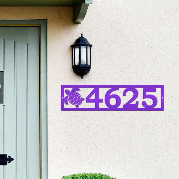 Coastal Sea Turtle House Numbers Plaque - Tropical Decor Metal Sign - Beach Turtles Address Signs - Front Porch Decor - Horizontal Digits