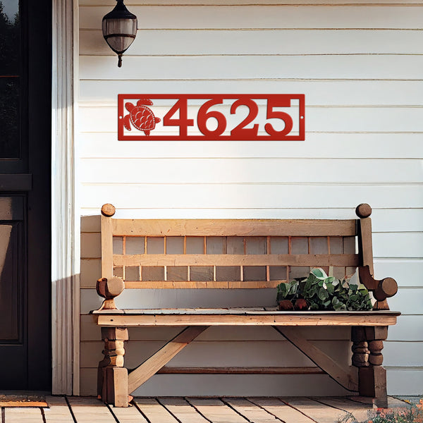 Coastal Sea Turtle House Numbers Plaque - Tropical Decor Metal Sign - Beach Turtles Address Signs - Front Porch Decor - Horizontal Digits