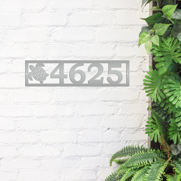 Coastal Sea Turtle House Numbers Plaque - Tropical Decor Metal Sign - Beach Turtles Address Signs - Front Porch Decor - Horizontal Digits