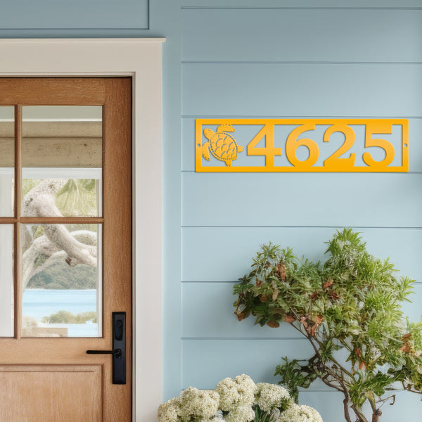 Coastal Sea Turtle House Numbers Plaque - Tropical Decor Metal Sign - Beach Turtles Address Signs - Front Porch Decor - Horizontal Digits
