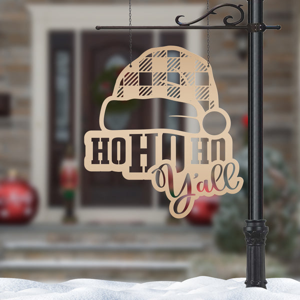 Metal Christmas Sign - Ho Ho Y'all Christmas Decor