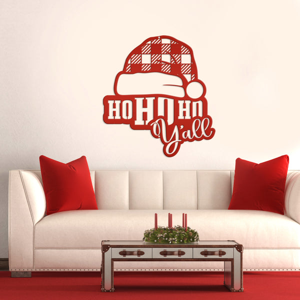 Metal Christmas Sign - Ho Ho Y'all Christmas Decor