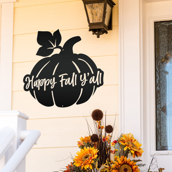 Happy Fall Y'all Pumpkin Autumn Décor Metal Sign-Door Hanger