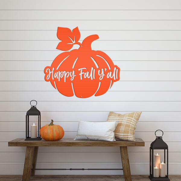 Happy Fall Y'all Pumpkin Autumn Décor Metal Sign-Door Hanger