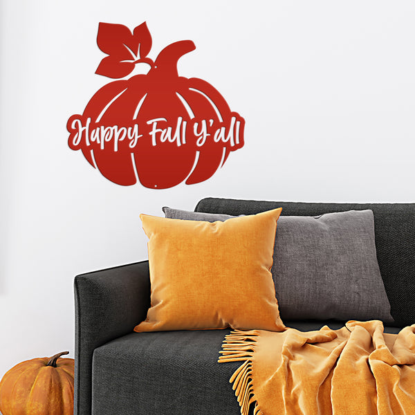 Happy Fall Y'all Pumpkin Autumn Décor Metal Sign-Door Hanger