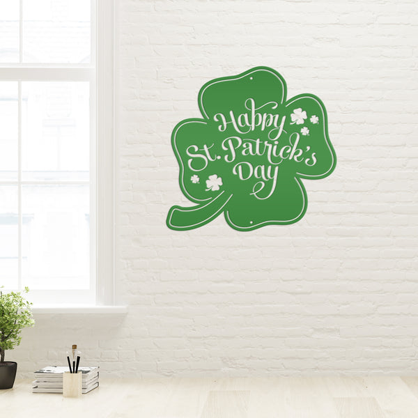 Happy St. Patrick's Day Shamrock Metal Sign- St. Patty's Day-Shamrock Themed Decor-St Patrick's Day Wall Decor- Wall Art