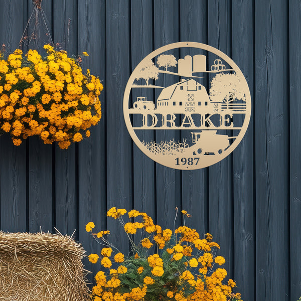 Round Personalized  Farm Scene Sign, Farm Wall Decor, Farmhouse Decor, Farm Wall Art, Gift for Farmer, Farm Lovers, Kids Farm Bedroom Decor