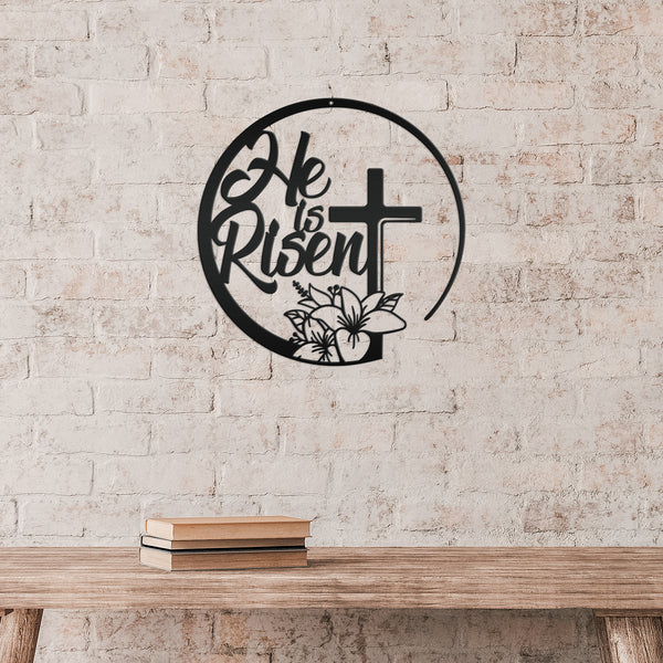 Christian Easter Sign-He is Rise Christian Metal Decor-Christian Wall Decor-Religious Wall Art