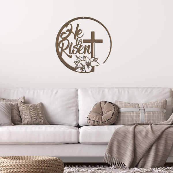 Christian Easter Sign-He is Rise Christian Metal Decor-Christian Wall Decor-Religious Wall Art