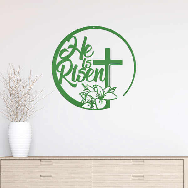 Christian Easter Sign-He is Rise Christian Metal Decor-Christian Wall Decor-Religious Wall Art