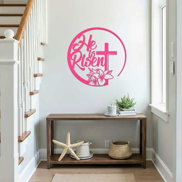 Christian Easter Sign-He is Rise Christian Metal Decor-Christian Wall Decor-Religious Wall Art