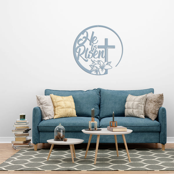 Christian Easter Sign-He is Rise Christian Metal Decor-Christian Wall Decor-Religious Wall Art