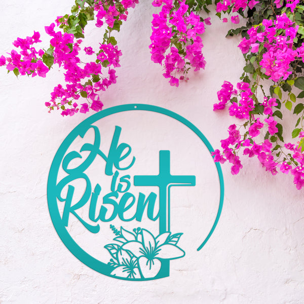 Christian Easter Sign-He is Rise Christian Metal Decor-Christian Wall Decor-Religious Wall Art