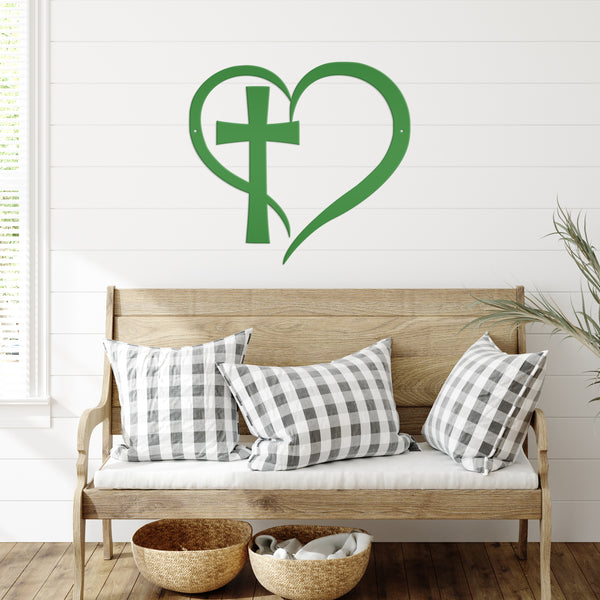 Cross Framed by Heart Wall Hanging-Cross Wall Art-Christian-Religious Decor-Wall Hanging Art