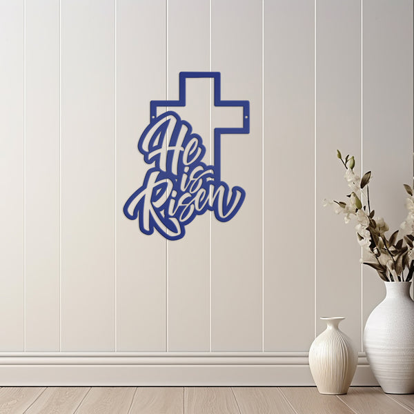 Easter Home Decor - He is Risen Cross Metal Sign - Christian Wall Art - Unique Holiday Decoration - Outdoor Spring Signs - Cute Easter Gift