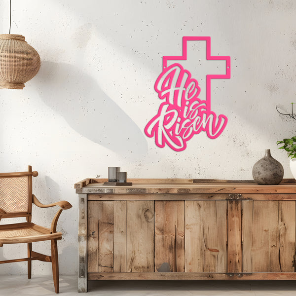 Easter Home Decor - He is Risen Cross Metal Sign - Christian Wall Art - Unique Holiday Decoration - Outdoor Spring Signs - Cute Easter Gift