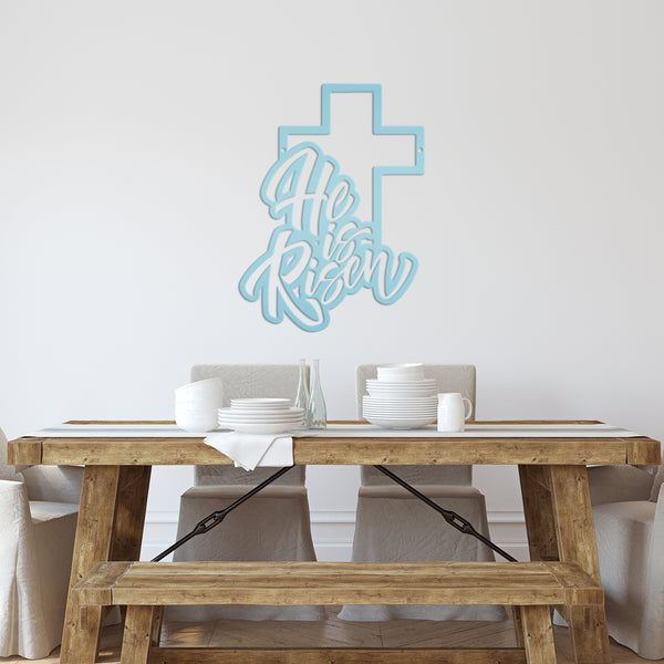 Easter Home Decor - He is Risen Cross Metal Sign - Christian Wall Art - Unique Holiday Decoration - Outdoor Spring Signs - Cute Easter Gift