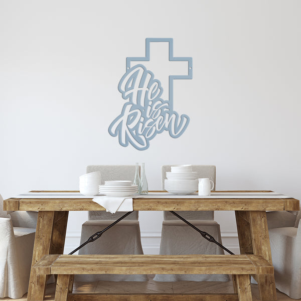 Easter Home Decor - He is Risen Cross Metal Sign - Christian Wall Art - Unique Holiday Decoration - Outdoor Spring Signs - Cute Easter Gift