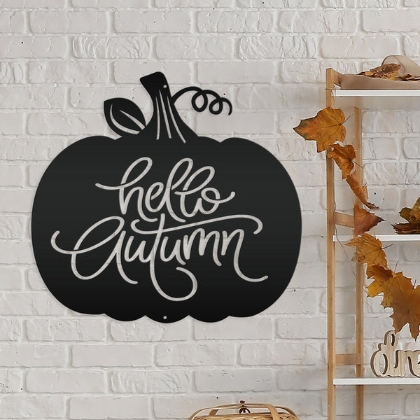 Hello Autumn Pumpkin Fall Décor Metal Sign