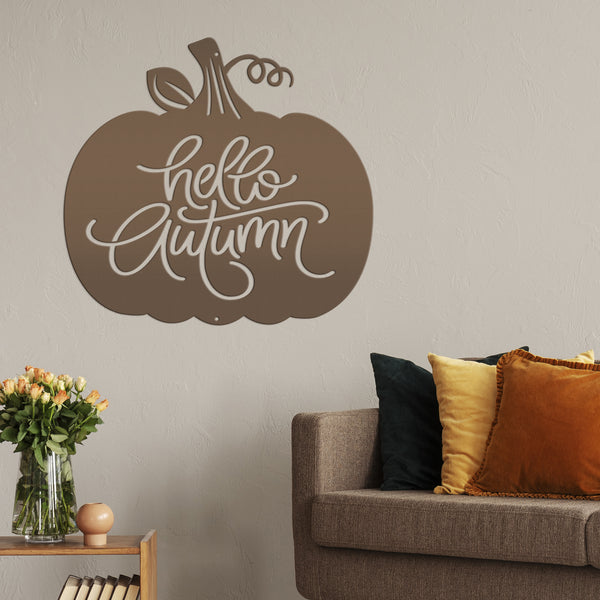 Hello Autumn Pumpkin Fall Décor Metal Sign