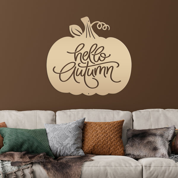 Hello Autumn Pumpkin Fall Décor Metal Sign