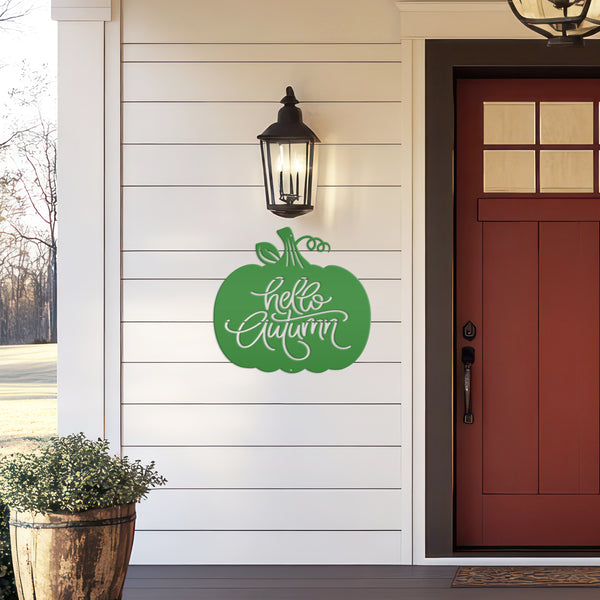 Hello Autumn Pumpkin Fall Décor Metal Sign
