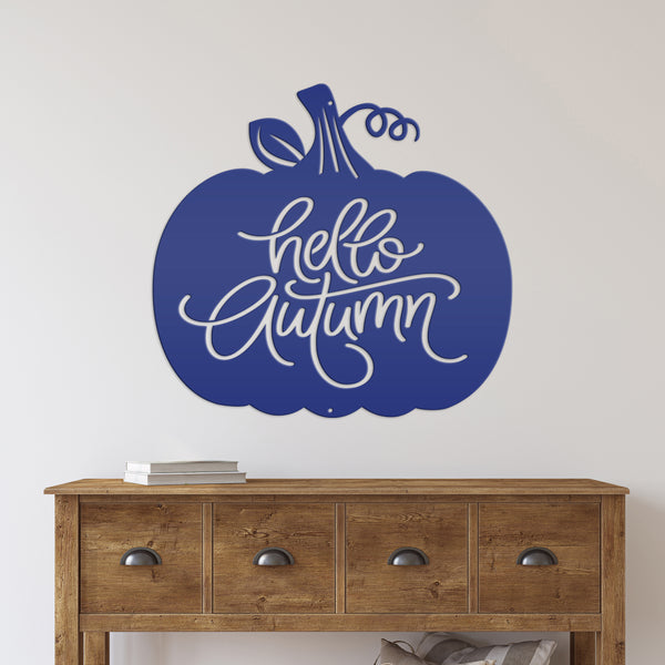 Hello Autumn Pumpkin Fall Décor Metal Sign