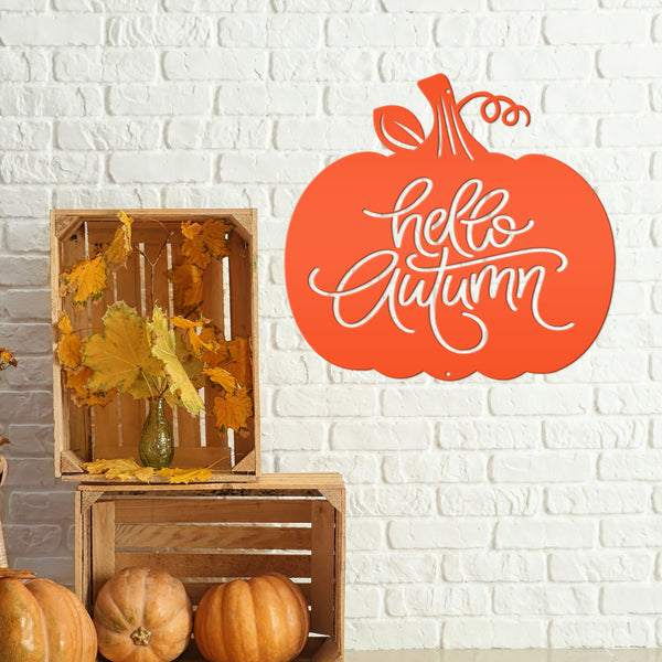 Hello Autumn Pumpkin Fall Décor Metal Sign