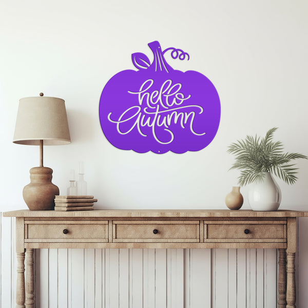Hello Autumn Pumpkin Fall Décor Metal Sign