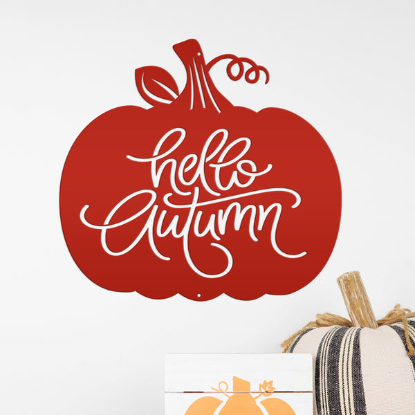 Hello Autumn Pumpkin Fall Décor Metal Sign