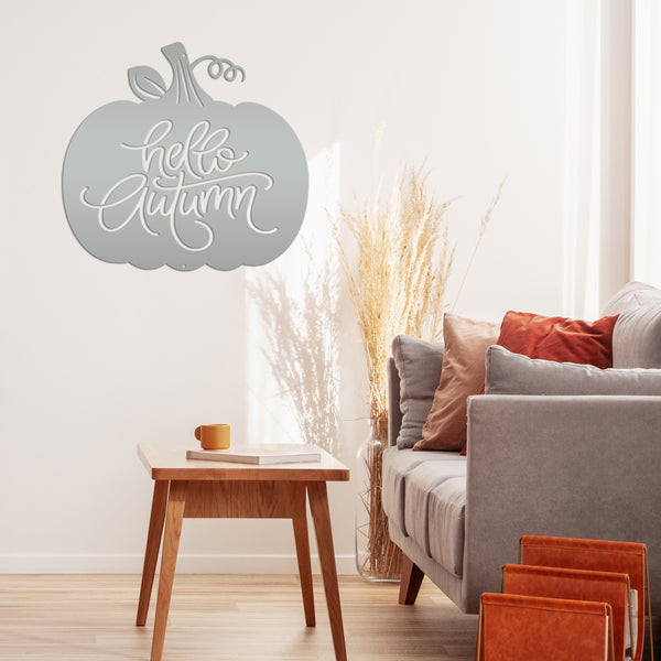 Hello Autumn Pumpkin Fall Décor Metal Sign