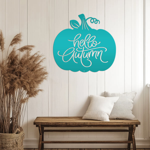 Hello Autumn Pumpkin Fall Décor Metal Sign