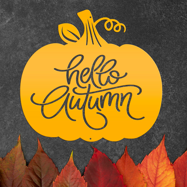 Hello Autumn Pumpkin Fall Décor Metal Sign