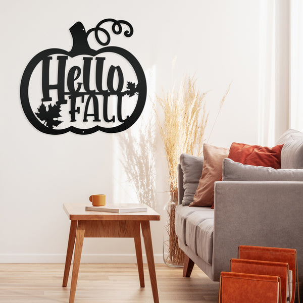 Hello Fall Pumpkin Autumn Décor Metal Sign