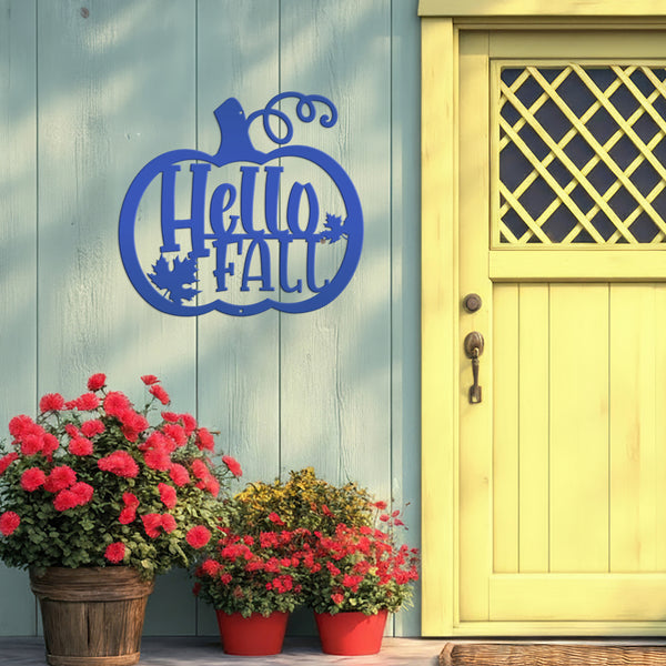 Hello Fall Pumpkin Autumn Décor Metal Sign