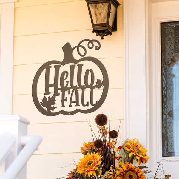 Hello Fall Pumpkin Autumn Décor Metal Sign
