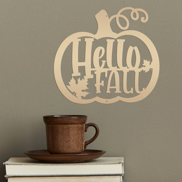 Hello Fall Pumpkin Autumn Décor Metal Sign