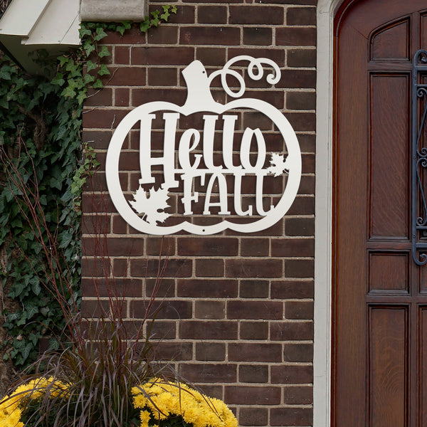 Hello Fall Pumpkin Autumn Décor Metal Sign