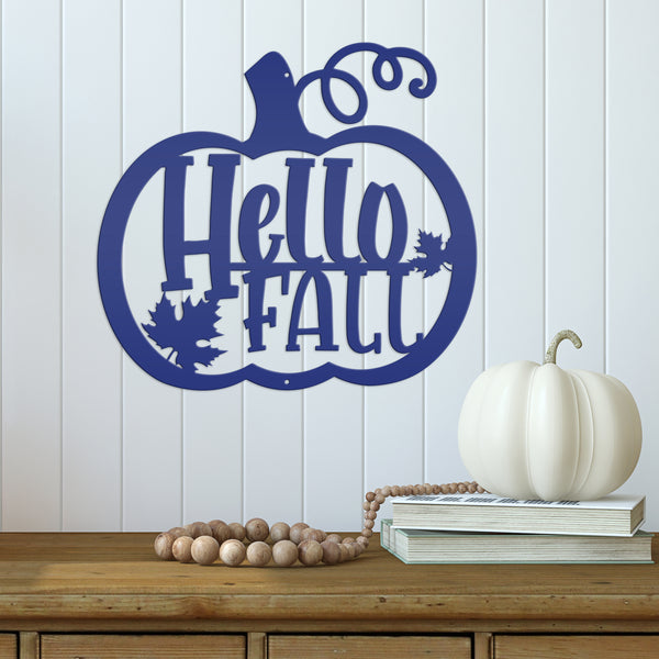 Hello Fall Pumpkin Autumn Décor Metal Sign