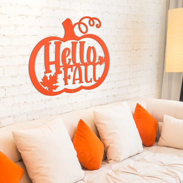 Hello Fall Pumpkin Autumn Décor Metal Sign