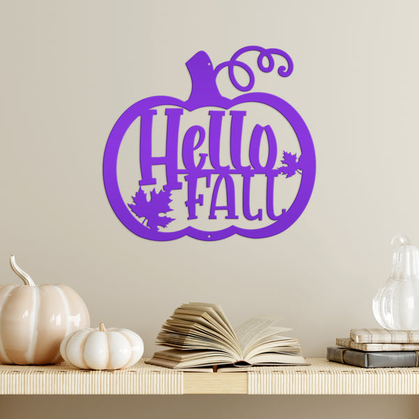 Hello Fall Pumpkin Autumn Décor Metal Sign