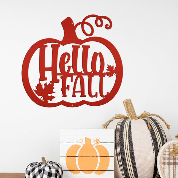 Hello Fall Pumpkin Autumn Décor Metal Sign