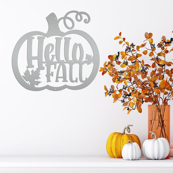 Hello Fall Pumpkin Autumn Décor Metal Sign