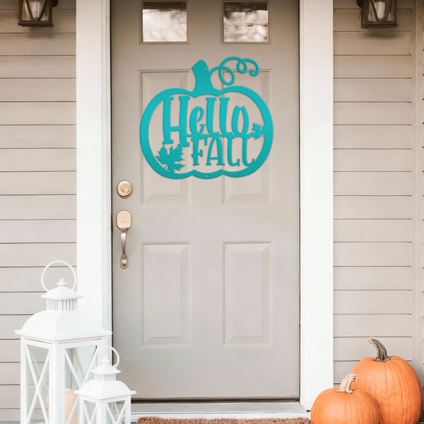 Hello Fall Pumpkin Autumn Décor Metal Sign