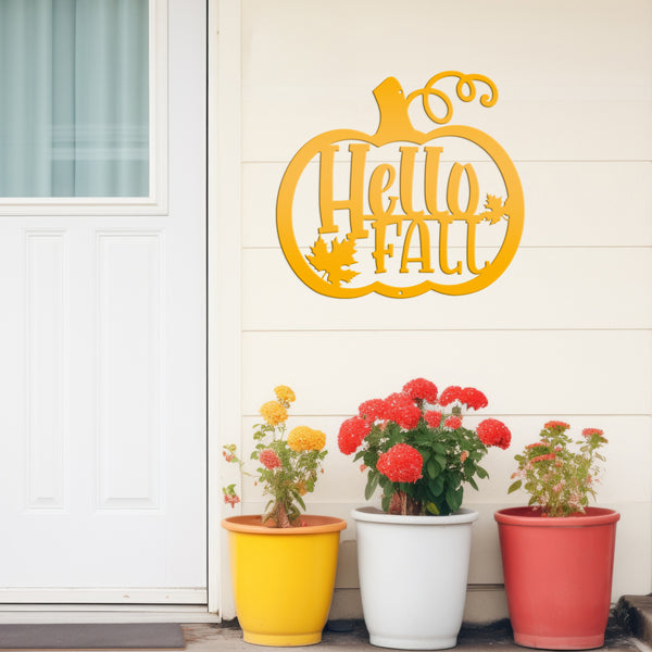Hello Fall Pumpkin Autumn Décor Metal Sign