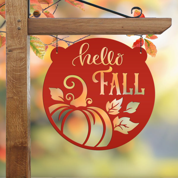 Autumn Seasonal Greetings Outdoor Metal Sign - Handmade Farmhouse Home Decor - Thanksgiving Entryway Art - Fall Leaves Festive Decoration