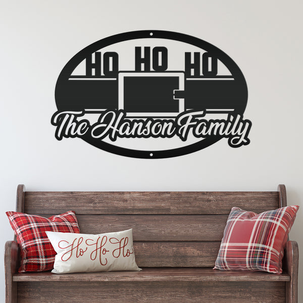 Personalized Family Name Ho Ho Ho Christmas Metal Sign