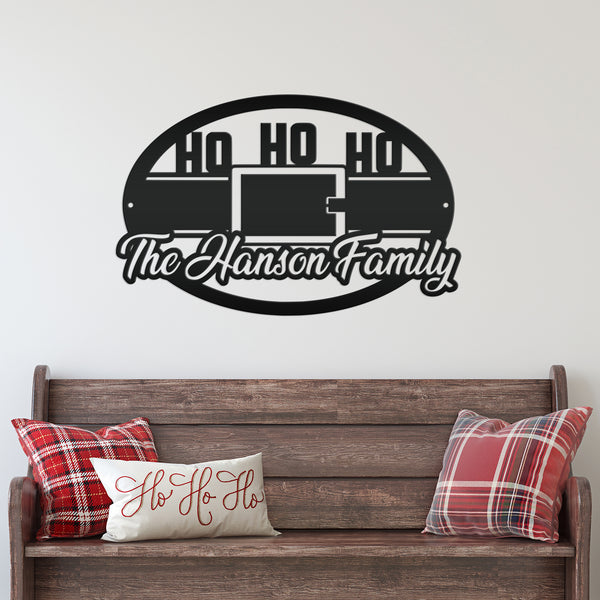 Personalized Family Name Ho Ho Ho Christmas Metal Sign