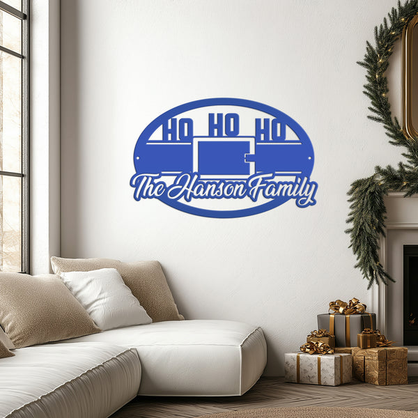 Personalized Family Name Ho Ho Ho Christmas Metal Sign