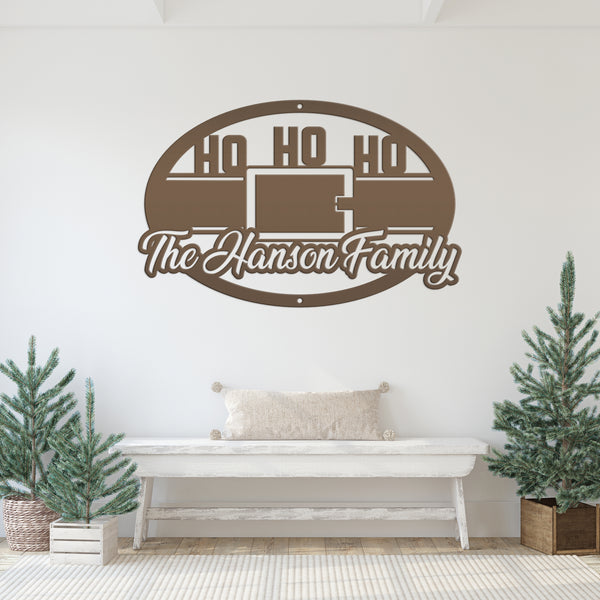 Personalized Family Name Ho Ho Ho Christmas Metal Sign